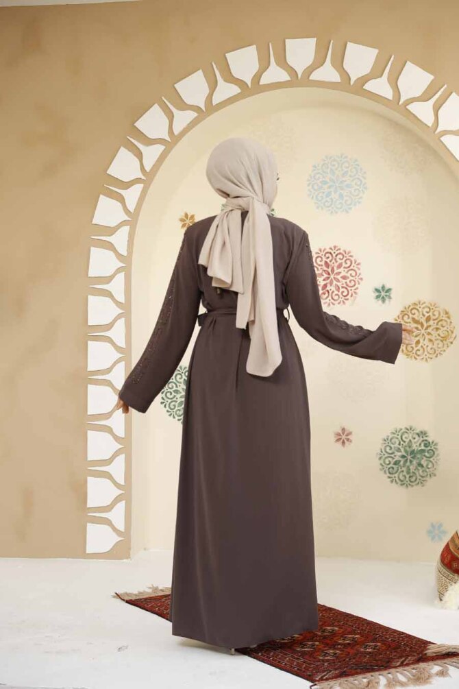 Modest Brown Plus Size Dubai Abaya 29118KH - 5