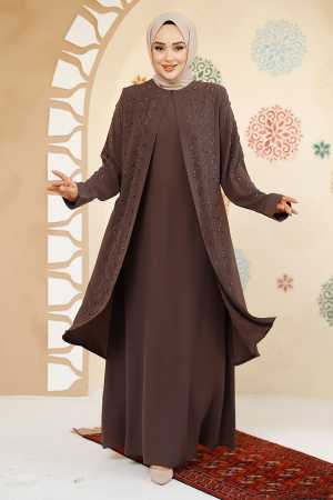 Modest Brown Plus Size Dubai Abaya 29120KH - 1