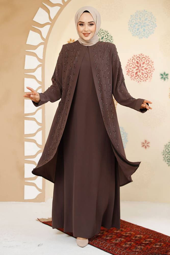Modest Brown Plus Size Dubai Abaya 29120KH - 1