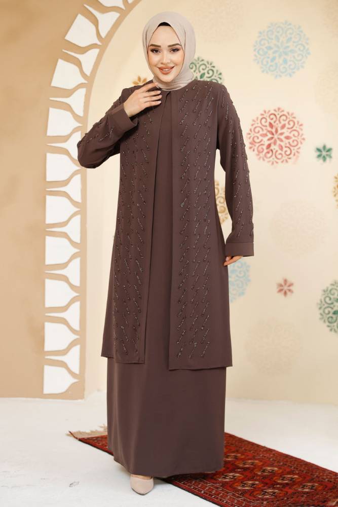 Modest Brown Plus Size Dubai Abaya 29120KH - 2