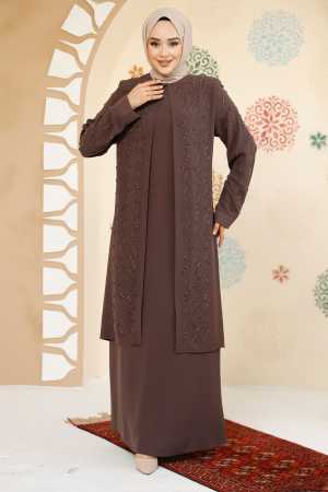 Modest Brown Plus Size Dubai Abaya 29120KH - 3