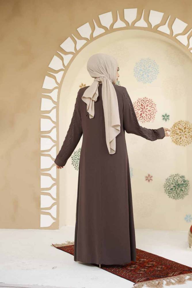 Modest Brown Plus Size Dubai Abaya 29120KH - 4