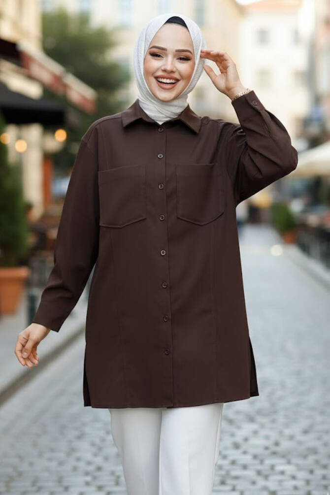 Modest Brown Shirt Tunic 10564KH - 1