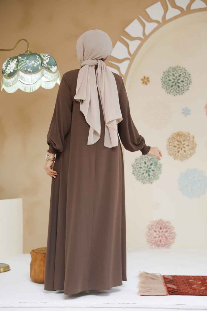 Modest Brown Turkish Abaya 45287KH - 3