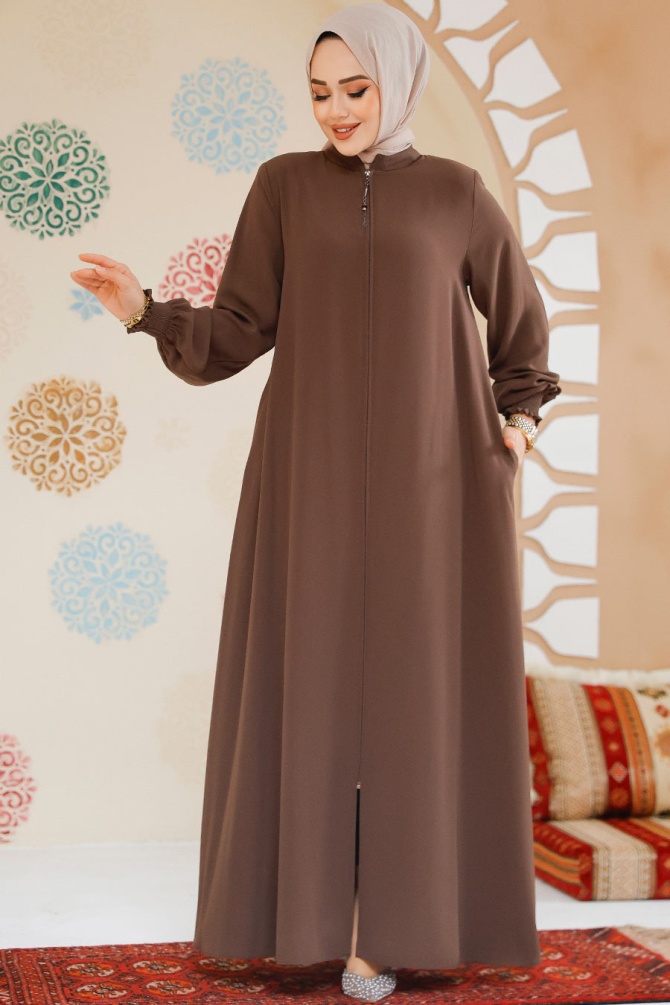 Modest Brown Turkish Abaya 45287KH - 2