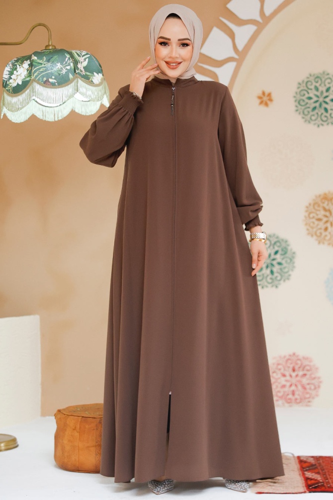 Modest Brown Turkish Abaya 45287KH - 1