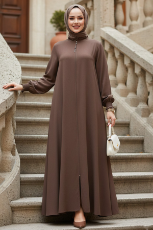 Modest Brown Turkish Abaya 45287KH - 1