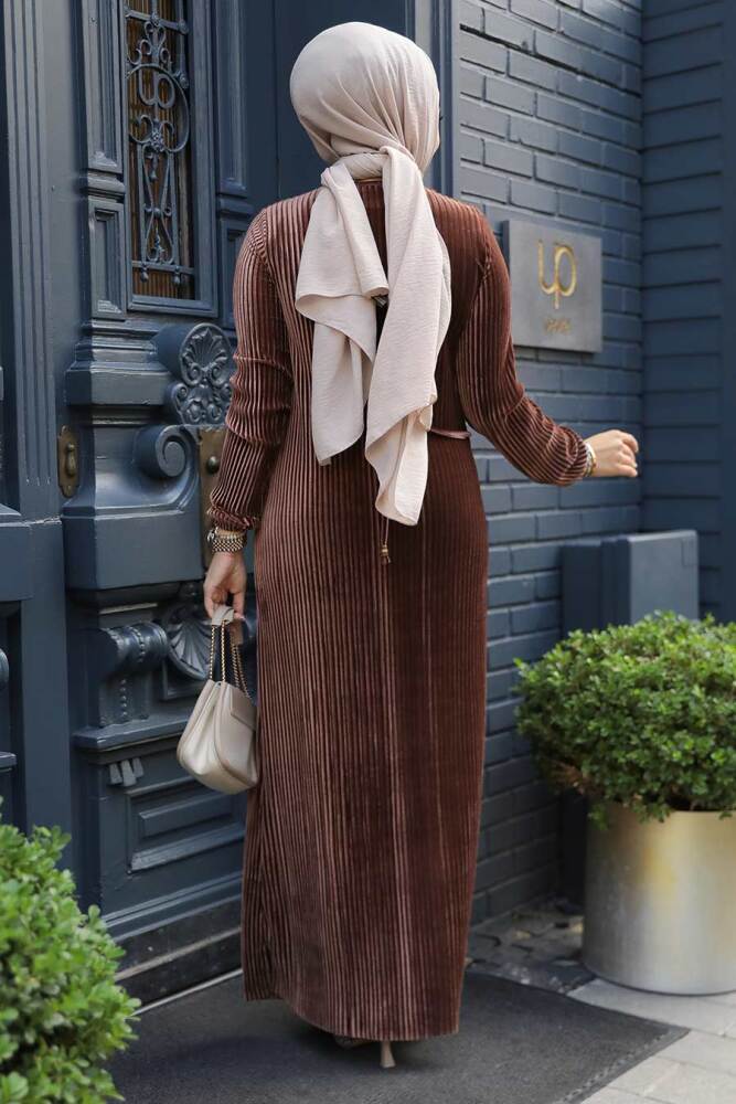 Modest Brown Velvet Dress 22751KH - 1