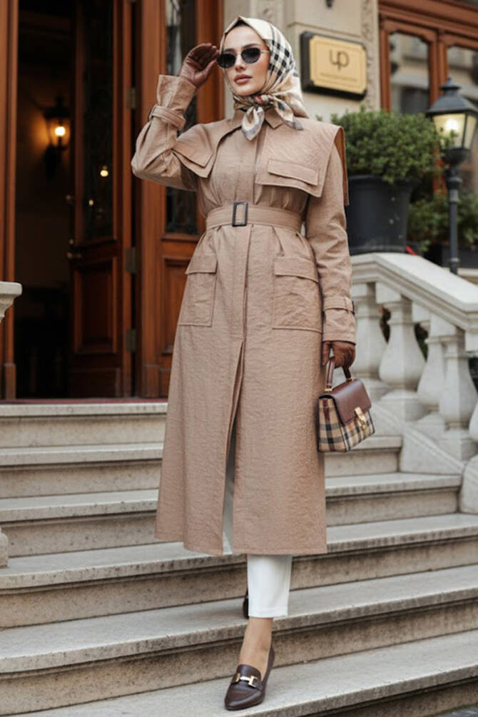 Modest Camel Trench Coat 19023C - NEVA STYLE