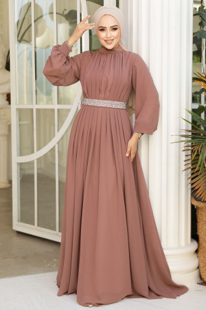 Modest Caramel Evening Dress 25888KRML - 2