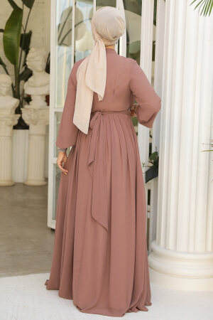 Modest Caramel Evening Dress 25888KRML - 3