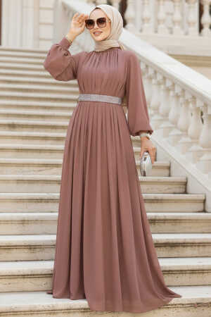 Modest Caramel Evening Dress 25888KRML - 1