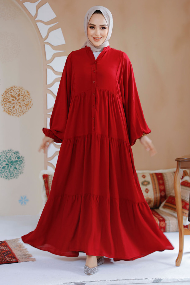 Modest Claret Red Dress For Women 20612BR - 1