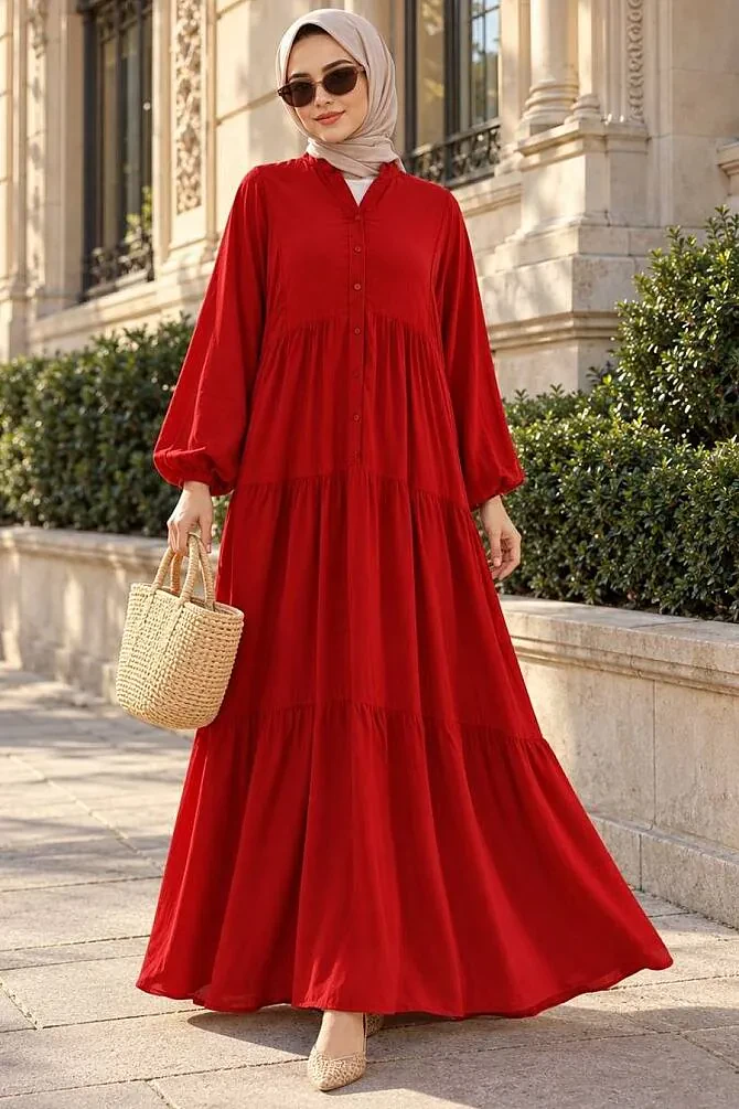 Modest Claret Red Dress For Women 20612BR - 1