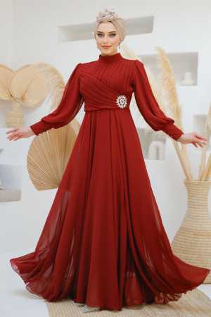 Modest Claret Red Engagement Dress 45221BR - 1