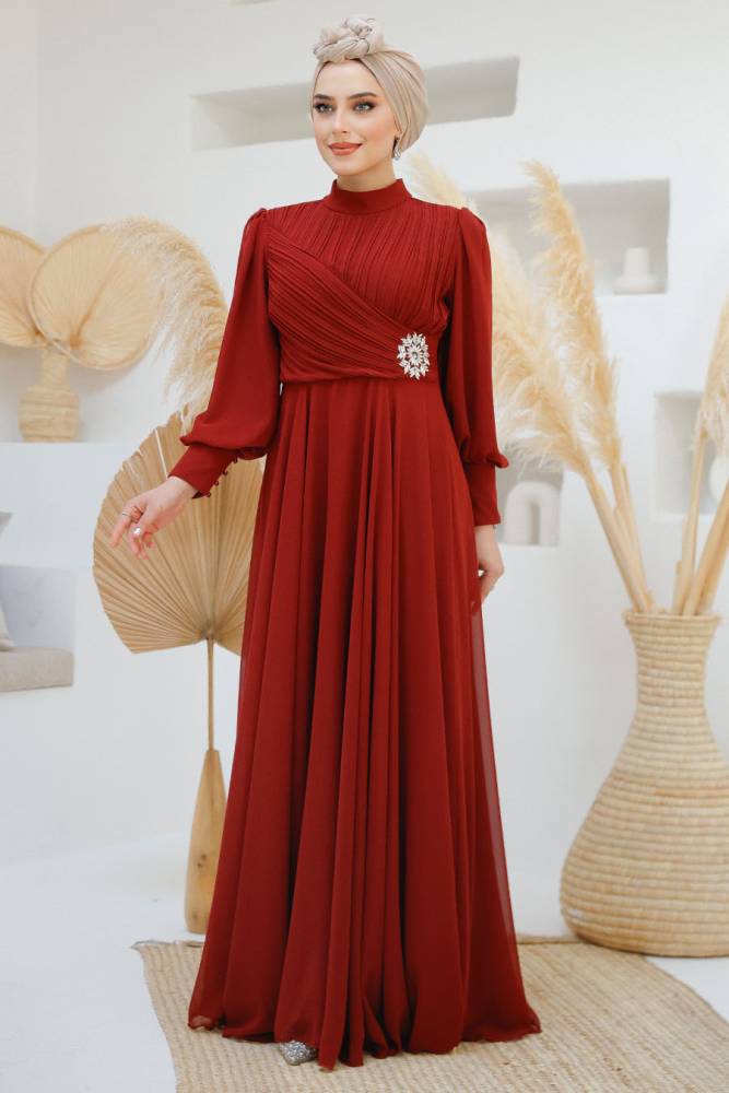 Modest Claret Red Engagement Dress 45221BR - 4