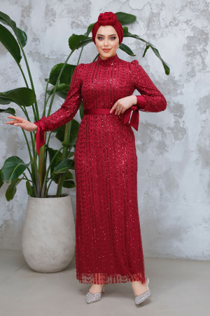 Modest Claret Red Engagement Gown 4891BR - 1