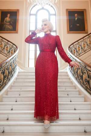 Modest Claret Red Engagement Gown 4891BR - 1
