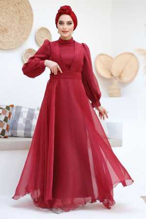 Modest Claret Red Evening Dress 45701BR - 3