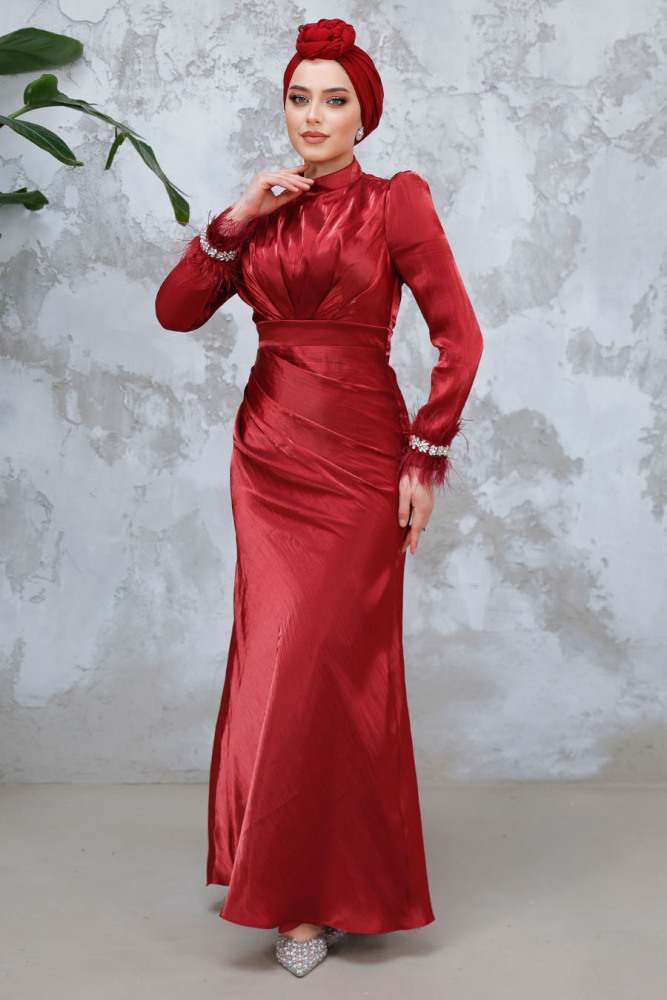 Modest Claret Red Evening Long Dress 50481BR - 1