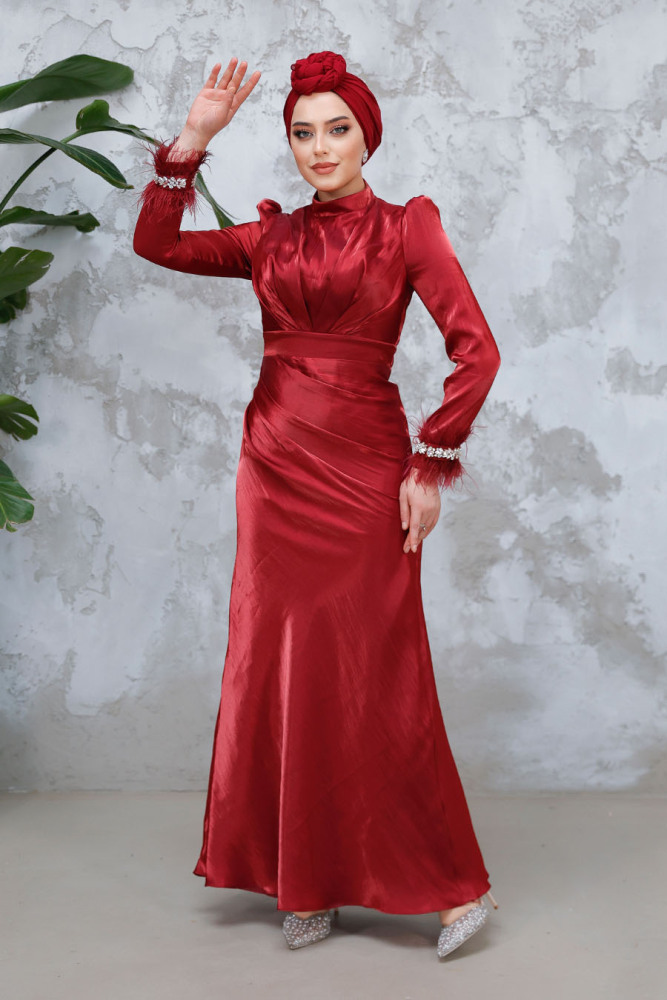 Modest Claret Red Evening Long Dress 50481BR - 3