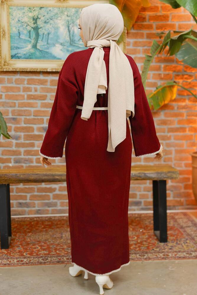 Modest Claret Red Knitwear Dress 34201BR - 3