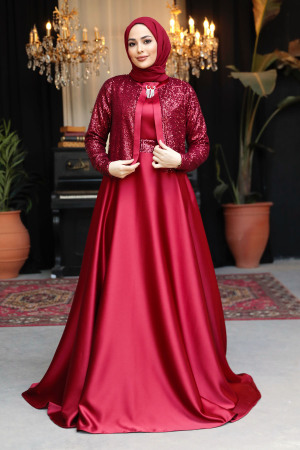 Modest Claret Red Plus Size Evening Gowns 25881BR - 1