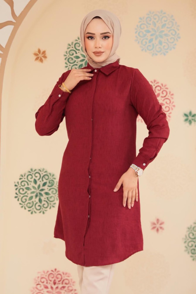 Modest Claret Red Plus Size Tunic 11734BR - 2
