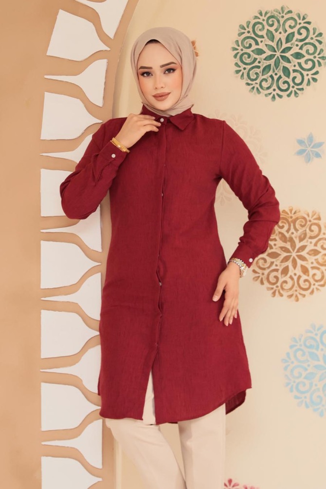 Modest Claret Red Plus Size Tunic 11734BR - 1