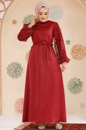 Modest Claret Red Satin Prom Gown 61512BR - 1