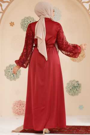 Modest Claret Red Satin Prom Gown 61512BR - 3