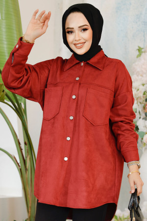 Modest Claret Red Suede Shirt 10305BR - 1