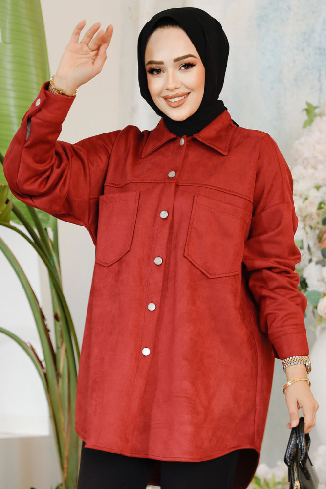 Modest Claret Red Suede Shirt 10305BR - 1