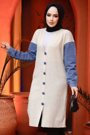 Modest Cream Knitwear Cardigan 87771KR - 1