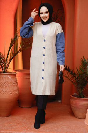 Modest Cream Knitwear Cardigan 87771KR - 2