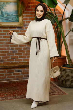 Modest Cream Knitwear Dress 34201KR - 2