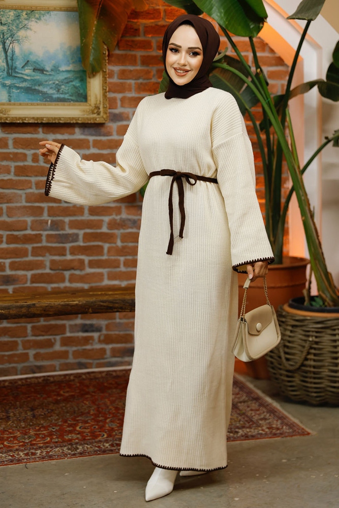 Modest Cream Knitwear Dress 34201KR - 2