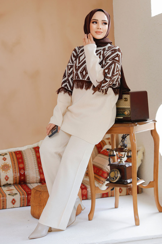 Modest Cream Knitwear Dual Suit 15021KR - 2