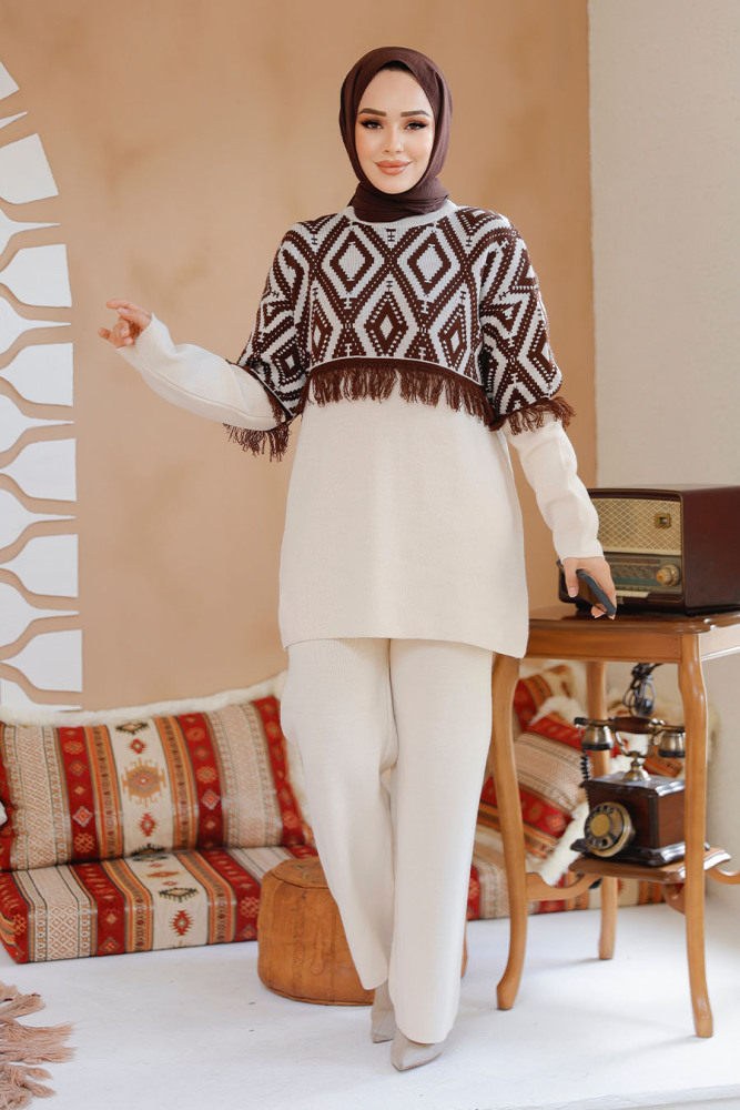 Modest Cream Knitwear Dual Suit 15021KR - 4