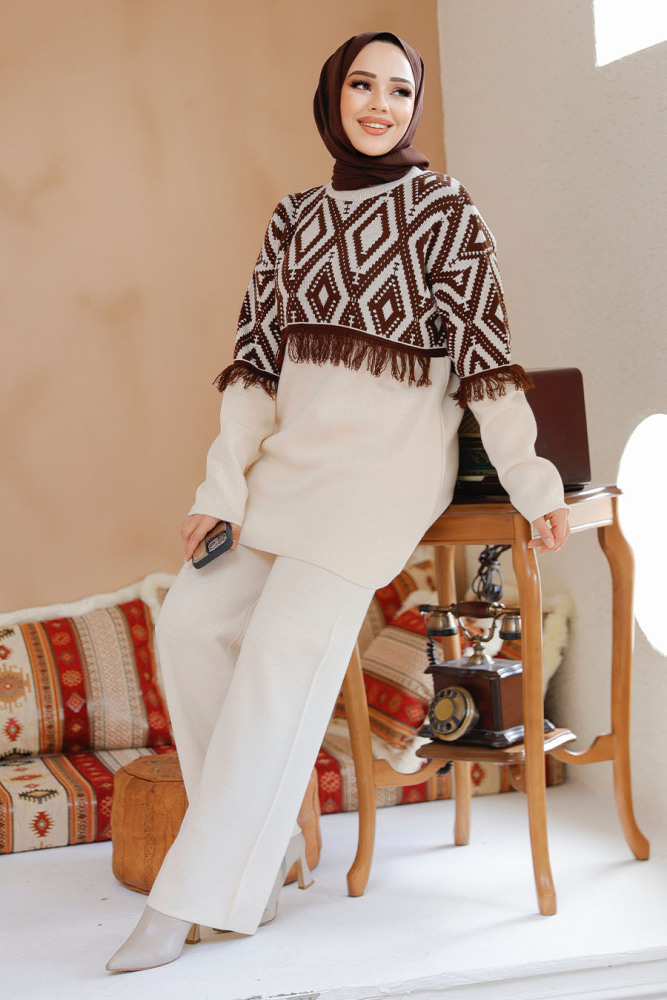 Modest Cream Knitwear Dual Suit 15021KR - 1