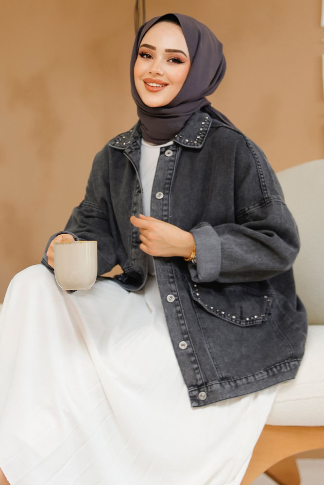 Modest Dark Antrasit Denim Jacket 20387KANT - 2