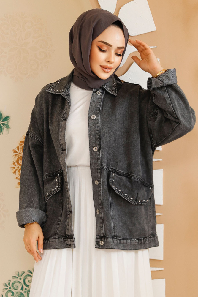 Modest Dark Antrasit Denim Jacket 20387KANT - 4