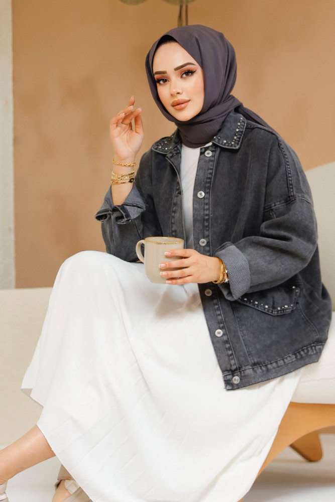 Modest Dark Antrasit Denim Jacket 20387KANT - 3