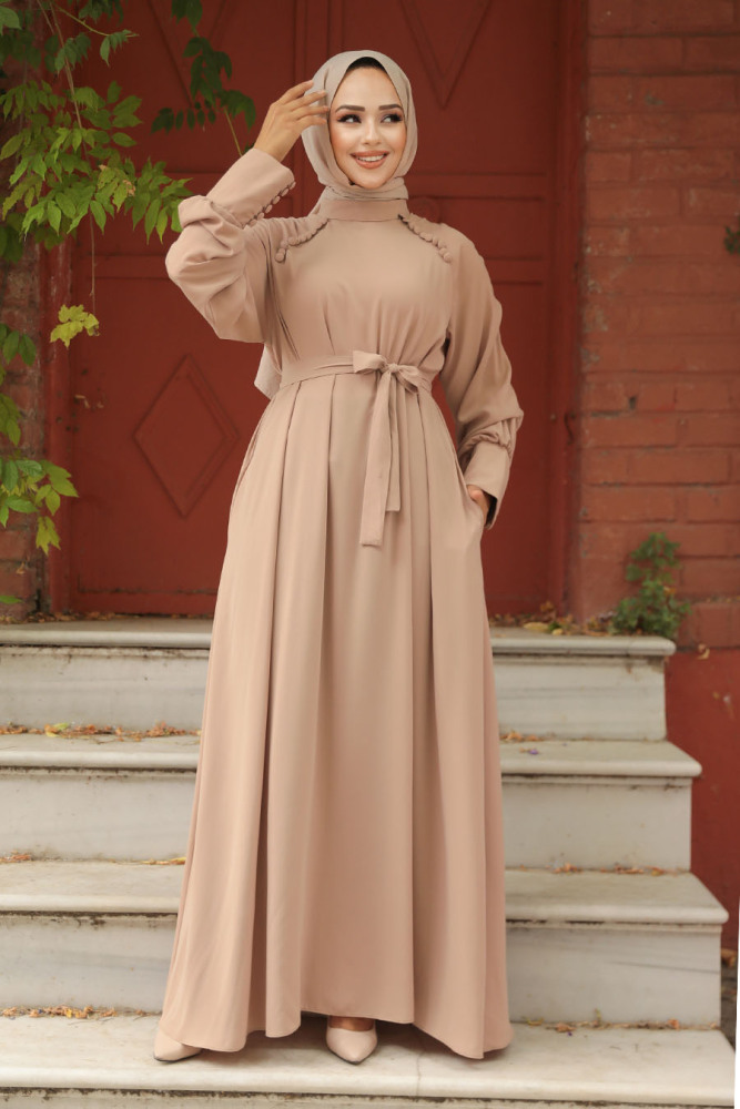 Modest Dark Beige Abaya Dress 330104KBEJ - 1