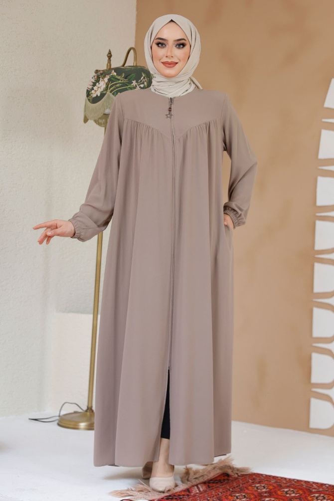 Modest Dark Beige Plus Size Abaya 45285KBEJ - 1