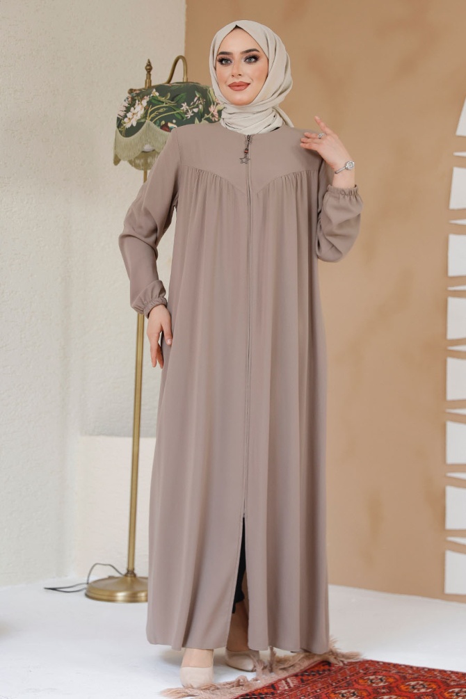 Modest Dark Beige Plus Size Abaya 45285KBEJ - 2