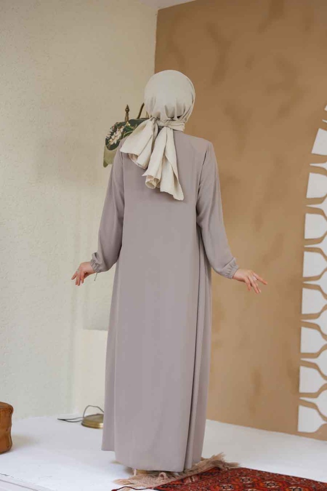 Modest Dark Beige Plus Size Abaya 45285KBEJ - 3