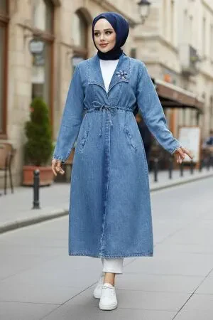 Modest Dark Blue Denim Coat 6823KM 