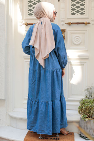 Modest Dark Blue Denim Dress 10619KM - 3