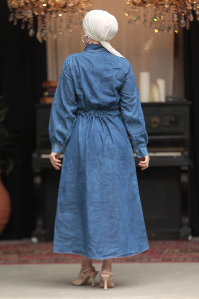 Modest Dark Blue Denim Dress 19102KM - 2